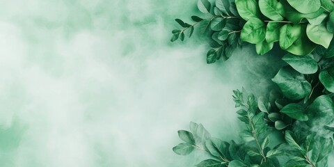 Aufkleber - Lush Green Leaves on Soft Misty Background for Nature Theme