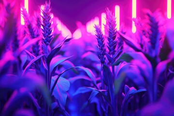 Poster - Close-up shot of a plant illuminated by purple lights