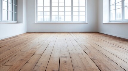Poster - Bright Minimalist Room with Wooden Floor and Large Windows