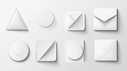 Poster - Set of white stickers with peel off corners png isolated on background. Realistic vector illustration of triangle, flag, round and square shape adhesive labels with flip edge. Marketing tags mockup