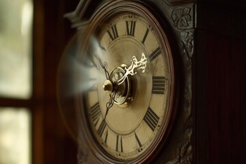Poster - A large clock with Roman numeral markings on its face