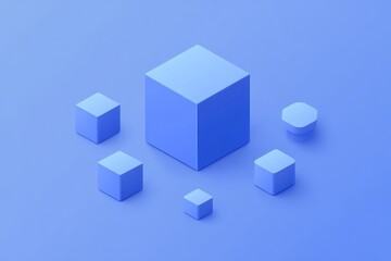 Poster - blue geometric shapes, 3d render.