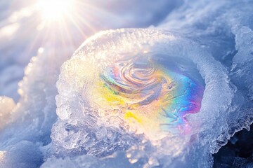 Poster - Close-up shot of ice with sun in the background