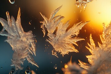 Poster - Close-up shot of intricate frost crystals on a window, perfect for winter or cold weather scenes