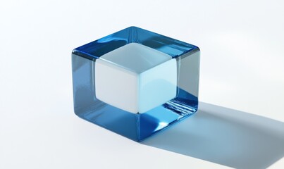 Poster - Blue glass cube containing a smaller white cube.
