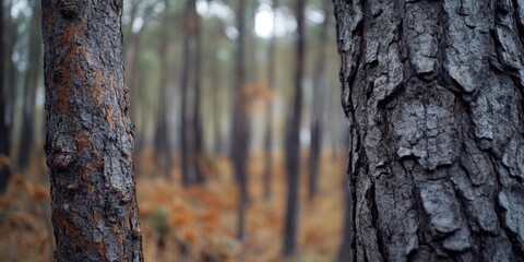 Poster - A close-up shot of two trees standing tall in a forest