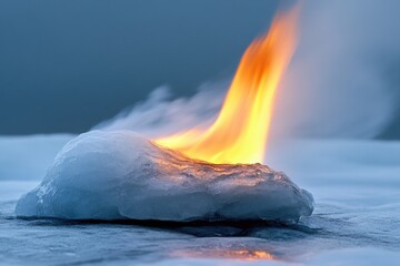 Leinwandbilder - A fragment of ice with flames burning on top, symbolizing contrast and struggle