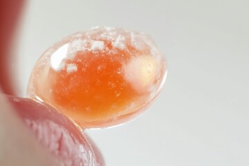 Poster - A close-up view of a finger holding a piece of jelly