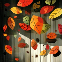 Aufkleber - A seamless vector background featuring vibrant autumn leaves in warm hues of orange, red, and yellow, creating a cozy seasonal atmosphere.

