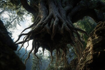 Poster - A large tree with visible roots