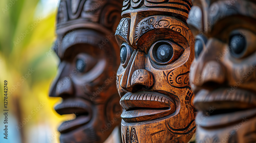 Hawaiian totem tiki mask. Hawaii or Polynesian island ancient native ...
