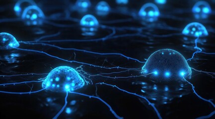 Poster - Microscopic view of glowing neural network connections.