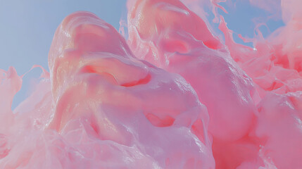 Poster - Abstract fluid art in pink and cream against blue sky for modern design