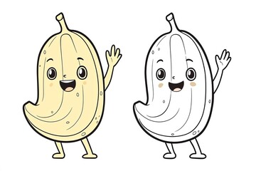 Fototapete - Little banana with tiny arms, waving cheerfully.