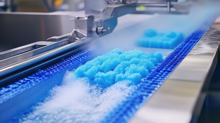 Poster - Advanced food-grade conveyor belt cleaning system with non-toxic sanitizing solution and efficient drying.