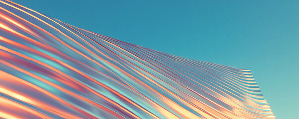 Poster - Abstract angled ribbed metal wall texture with dynamic light and shadow