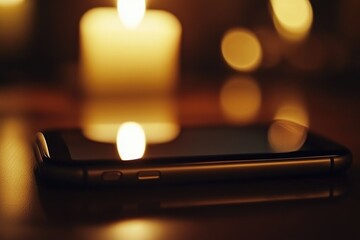 Poster - A cell phone sits on a wooden table