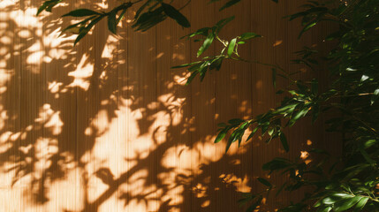 Poster - Bamboo wall texture with leaf shadows and subtle color variations for natural interior design