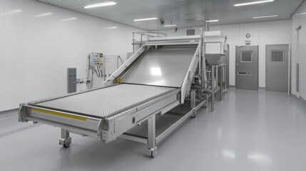 Poster - Automated conveyor belt cleaner with an integrated vacuum system for dust and debris removal.