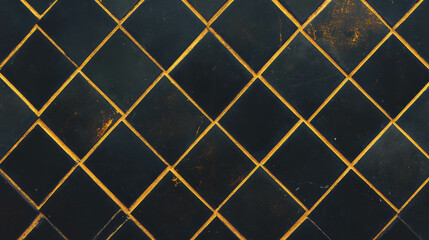 Poster - Elegant geometric pattern with black diamond tiles and gold grout for interior design and decoration