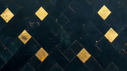 Poster - Elegant black diamond tiles with gold grout for luxurious interior design