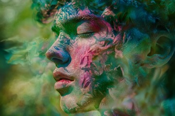 Poster - Youthful Portrait with Colorful Smoke Effect and Dreamy Atmosphere