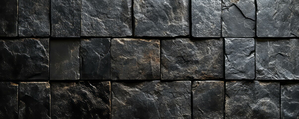 Aufkleber - Modern black square grid pattern on dark stone surface for architectural design