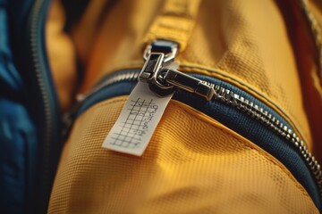 Poster - A close-up view of a yellow bag with a tag attached, suitable for use in commercial or lifestyle photography