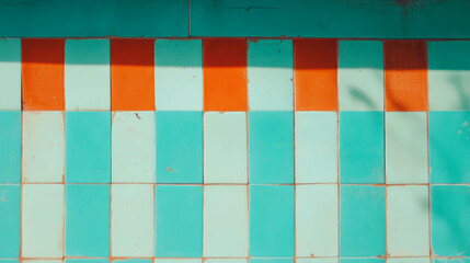 Poster - Vibrant blue and orange striped tiled wall texture for design inspiration