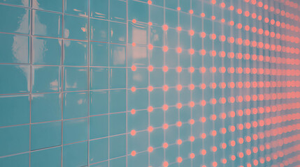 Poster - Vibrant red neon dots on blue tiled wall for modern decor