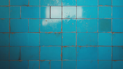 Poster - Elegant geometry of blue tiles with metal trim for interior design
