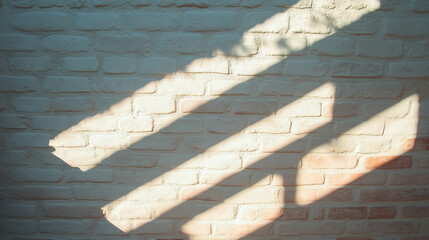 Poster - Sunlit texture of brick wall with white stucco and wooden elements