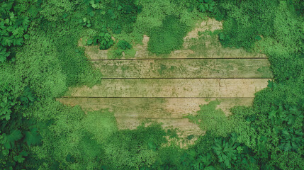 Aufkleber - Lush green moss growing on rustic wooden surface for natural backgrounds