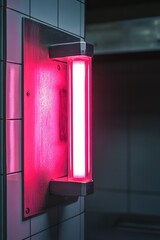 Poster - A single light bulb shining bright on the wall of a bathroom, ideal for interior design and real estate photoshoots