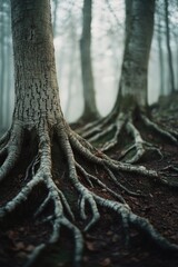 Poster - A group of trees standing tall in the woods, perfect for use in nature or landscape scenes