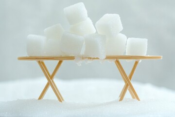 Aufkleber - A stack of white sugar cubes on a rustic wood surface