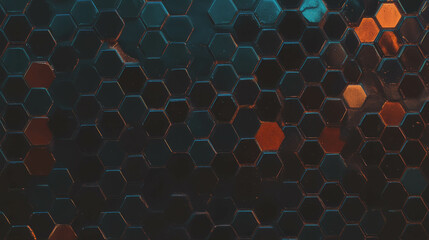 Poster - Geometric hexagon pattern on brown and black tiled wall for modern interior design