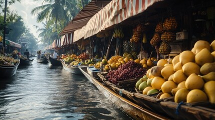 Aufkleber - A colorful boat overflowing with various fruits and vegetables