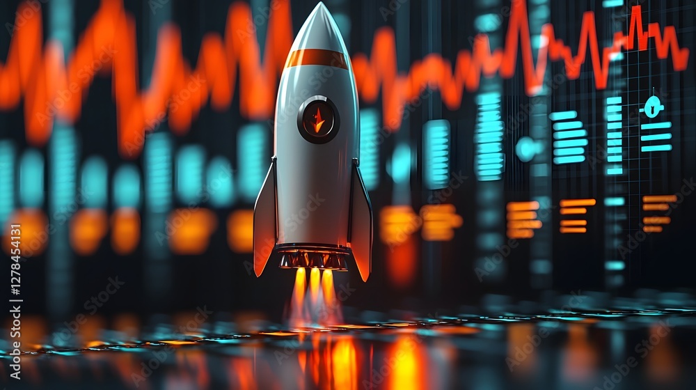 A futuristic business rocket taking off symbolizing growth success and ...