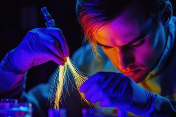 Poster - A scientist in a lab coat works on a project, focused on the task at hand