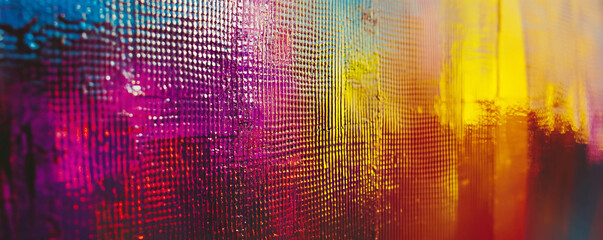 Poster - Vibrant multi colored plastic mesh on painted abstract texture for creative design