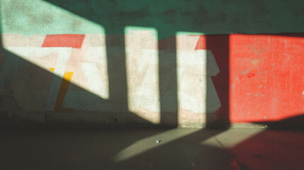Poster - Urban graffiti art on concrete wall with abstract shadow patterns