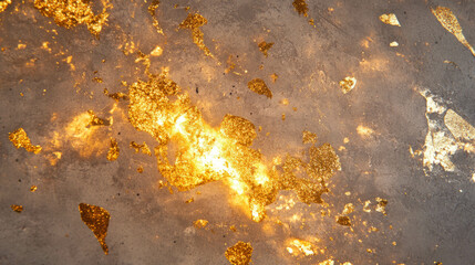 Poster - Metallic gold pigment accents on concrete surface for design and decor