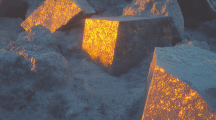 Aufkleber - Abstract composition of concrete blocks with gold pigment for interior design and art projects