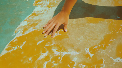 Aufkleber - Hand on gold painted concrete texture with smooth finish design for artistic background