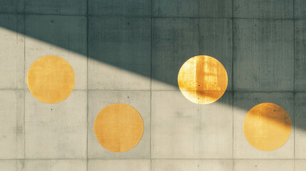 Poster - Minimalist concrete wall with smooth gold circles in geometric design