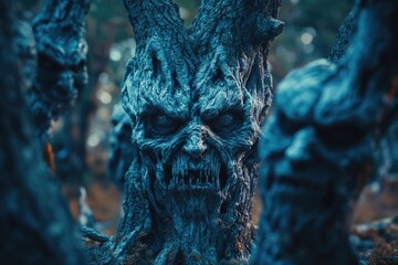 Poster - A creepy-looking tree stands tall in the woods