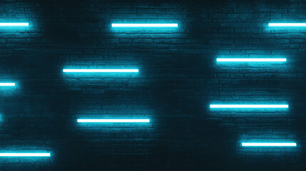 Poster - Futuristic neon design on dark brick wall for creative background