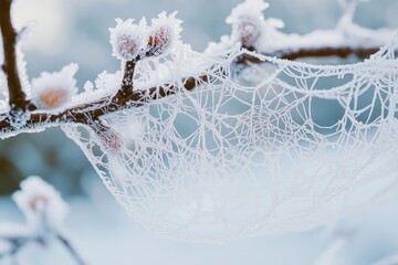 Poster - A close-up shot of a tree branch covered in frost, perfect for winter or cold weather themes