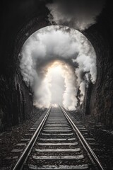 Aufkleber - A train entering a tunnel with steam emitting from the engine
